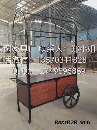 户外木质售货车 移动售卖车 广场钢结构手推车