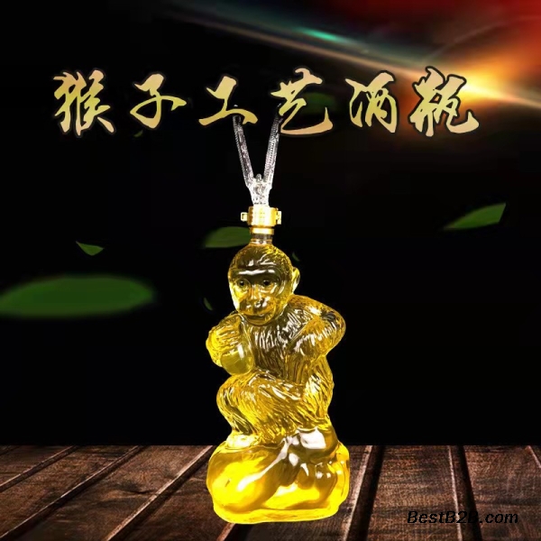 河北华企手工吹制猴子造型玻璃工艺泡酒瓶盛酒器